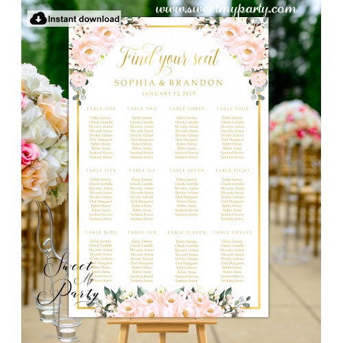 Blush roses seating chart template,Blush roses seating chart template, (136)